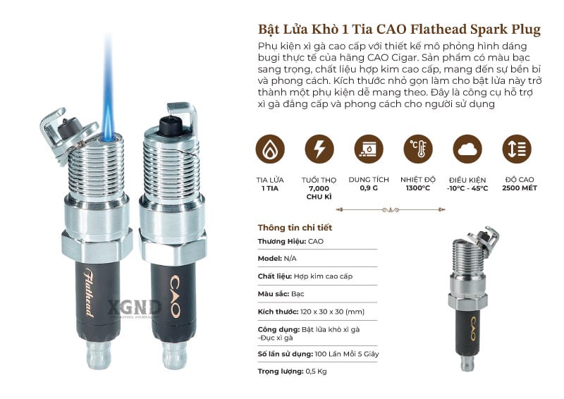 Bật Lửa Khò 1 Tia CAO Flathead Spark Plug - Phụ Kiện Xì Gà Chính Hãng