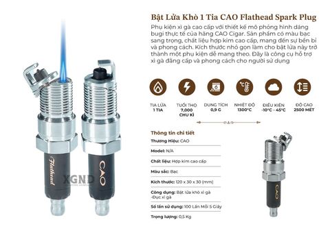 Bật Lửa Khò 1 Tia Có Đục CAO Flathead Spark Plug - Phụ Kiện Xì Gà