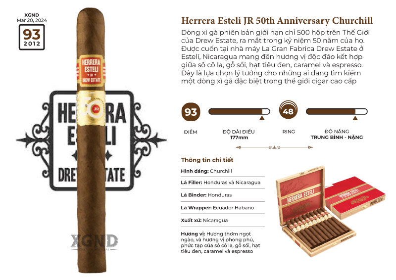 Cigar Herrera Esteli JR 50th Anniversary Churchill - Xì Gà Chính Hãng