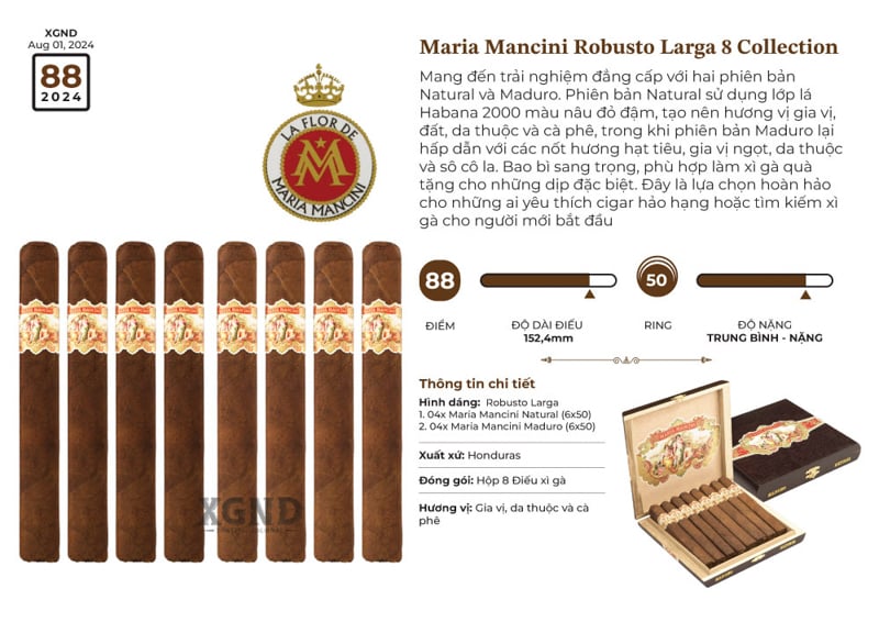 Combo 8 Điếu Cigar Maria Mancini Robusto Larga Collection - Xì Gà Chính Hãng