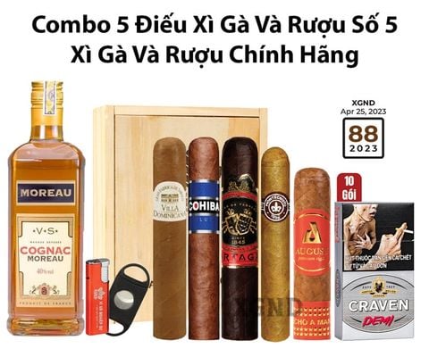 Combo 5 Điếu Xì Gà Và Rượu Số 5 - Xì Gà Và Rượu Chính Hãng