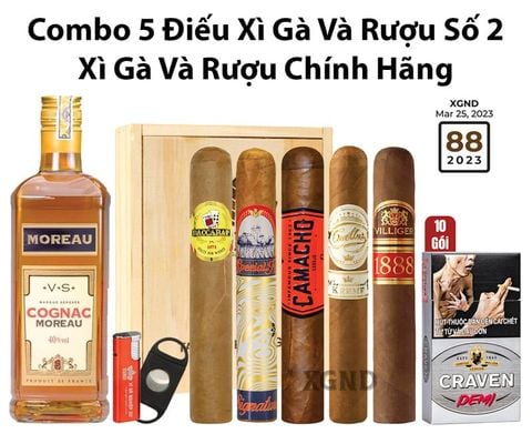 Combo 5 Điếu Xì Gà Và Rượu Số 2 - Xì Gà Và Rượu Chính Hãng