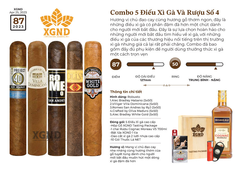 Combo 5 Điếu Xì Gà Và Rượu Số 4 - Xì Gà Và Rượu Chính Hãng