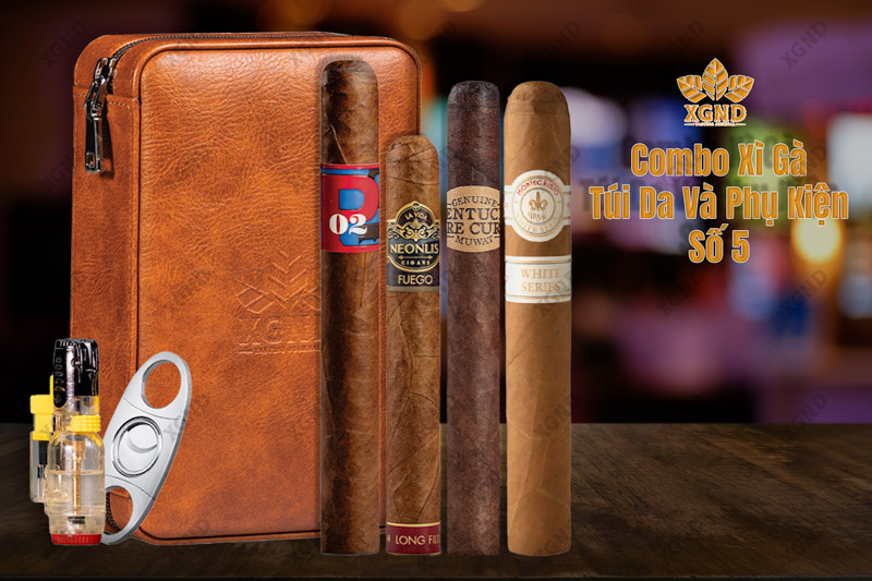 Combo Xì Gà Túi Da Và Phụ Kiện Số 5 - Combo Cigar Cao Cấp