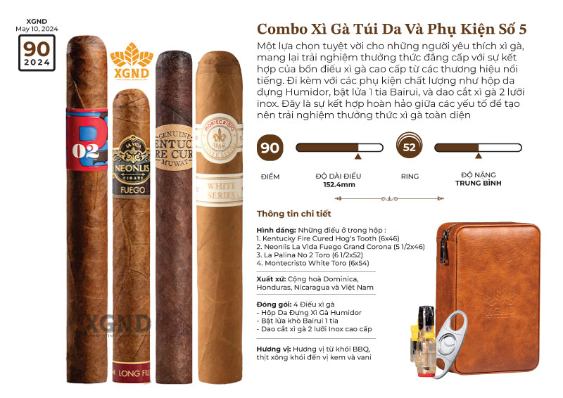 Combo Xì Gà Túi Da Và Phụ Kiện Số 5 - Combo Cigar Cao Cấp