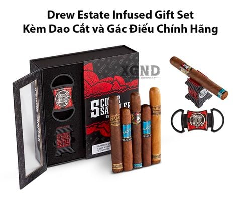 Cigar Drew Estate Infused Gift Set Kèm Dao Cắt Và Gác Điếu - Xì Gà Chính Hãng