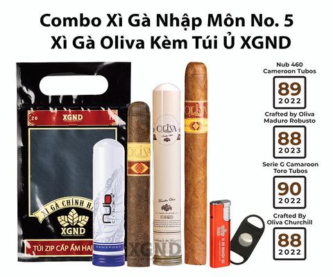 Combo Xì Gà Nhập Môn No 5 - Xì Gà Oliva Kèm Túi Ủ XGND