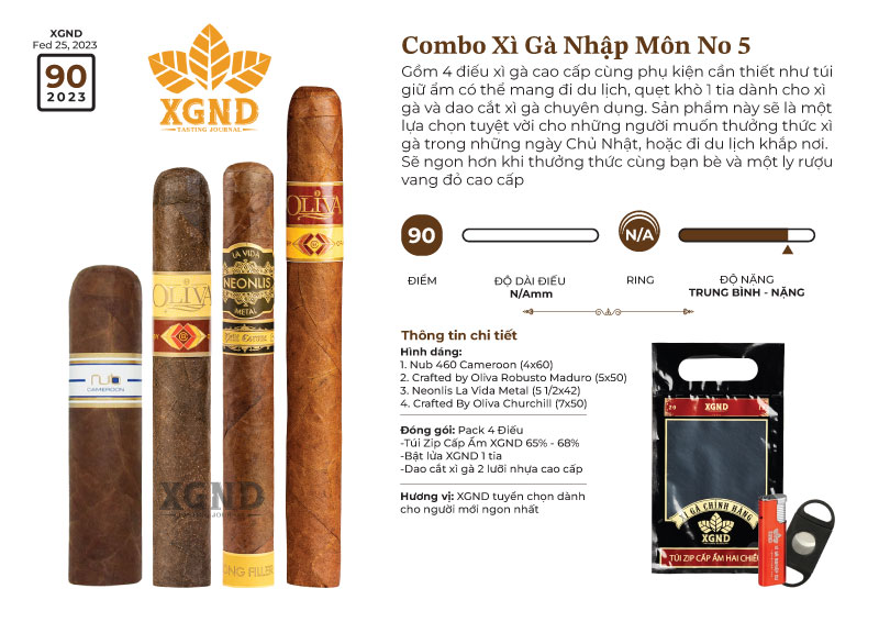 Combo Xì Gà Nhập Môn No 5 - Xì Gà Dành Cho Người Mới Kèm Túi Ủ XGND