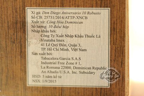 Cigar Don Diego Aniversario Robusto - Xì Gà Dominica Chính Hãng