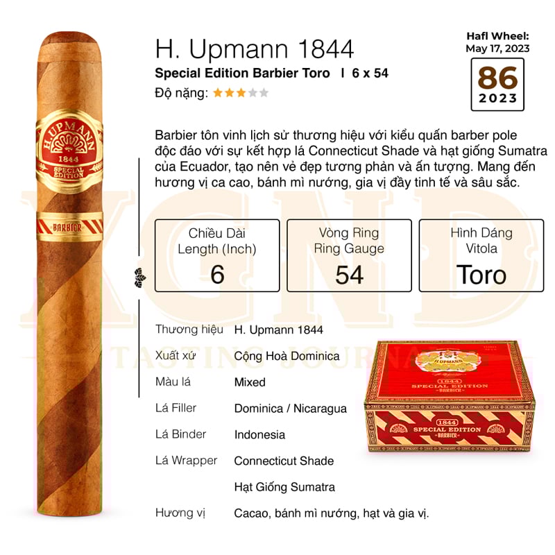 Cigar H Upmann 1844 Special Edition Barbier Toro - Xì Gà Chính Hãng