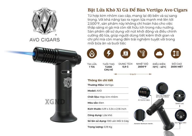 Bật Lửa Khò Xì Gà Để Bàn Vertigo Avo Cigars