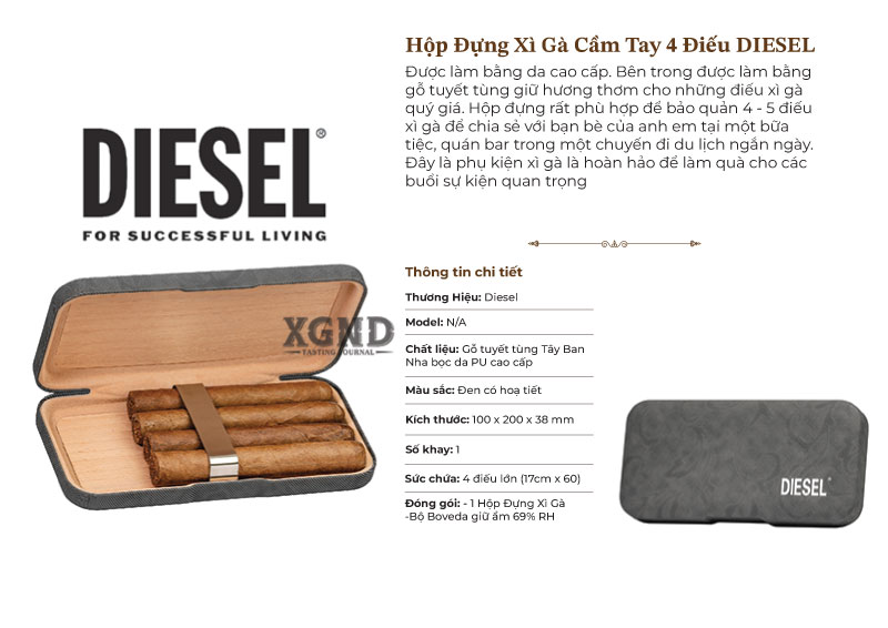 Hộp Đựng Xì Gà Cầm Tay 4 Điếu DIESEL Chính Hãng - Phụ Kiện Xì Gà