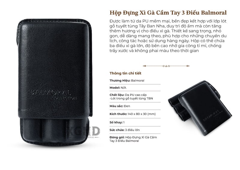 Hộp Đựng Xì Gà Cầm Tay 3 Điếu Balmoral Bằng Da