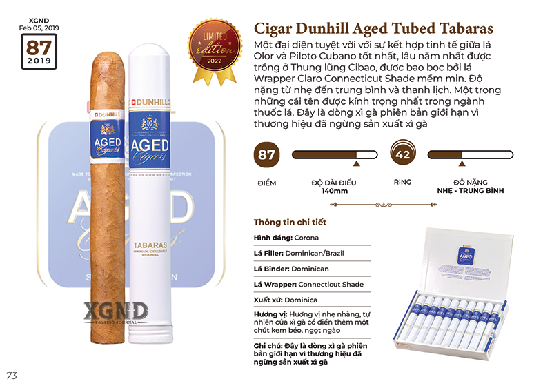 Cigar Dunhill Aged Tubed Tabaras - Hộp Xì Gà Dominica Chính Hãng