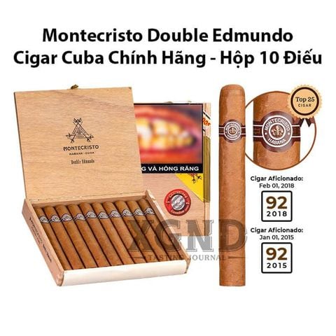 Cigar Cuba Montecristo Double Edmundo - Xì Gà Cuba Chính Hãng - Hộp 10 Điếu