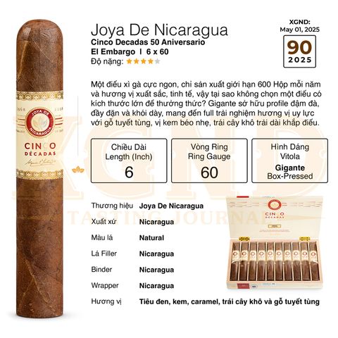 Cigar Joya De Nicaragua Cinco Decadas 50 Aniversario El Embargo - Xì Gà Chính Hãng