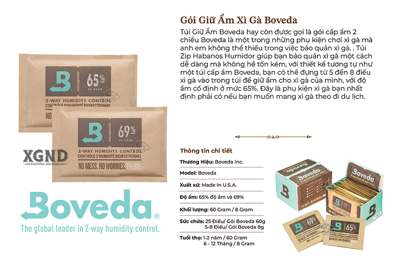 Gói Giữ Ẩm Xì Gà Boveda 60g Độ Ẩm 65% - Phụ Kiện Hút Ẩm Cho Xì Gà
