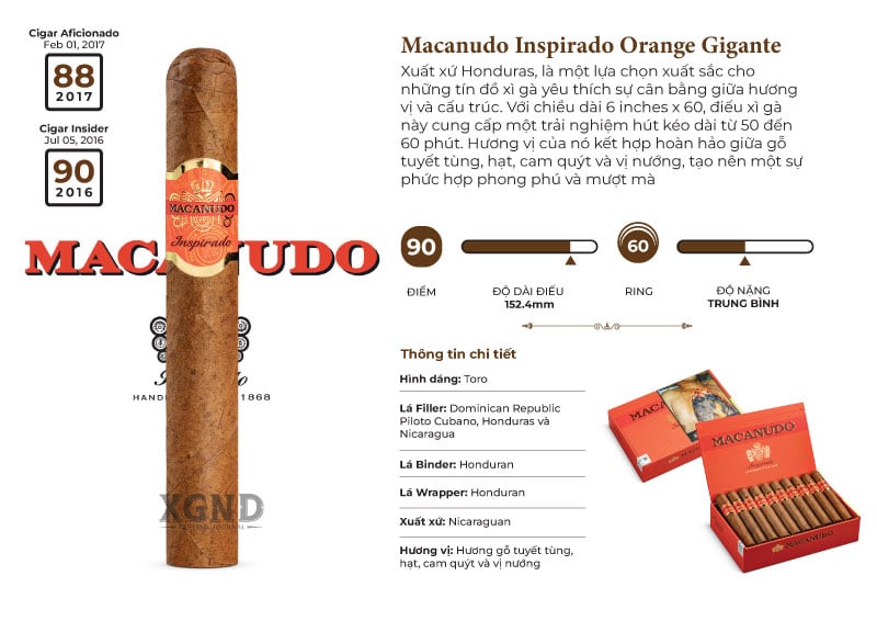 Cigar Macanudo Inspirado Orange Gigante - Xì Gà Chính Hãng