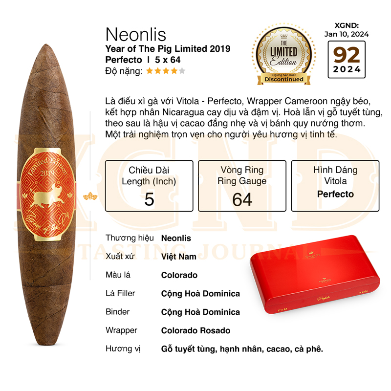 Cigar Neonlis Perfecto Year Of The Pig Limited Edition 2019 - Xì Gà Chính Hãng