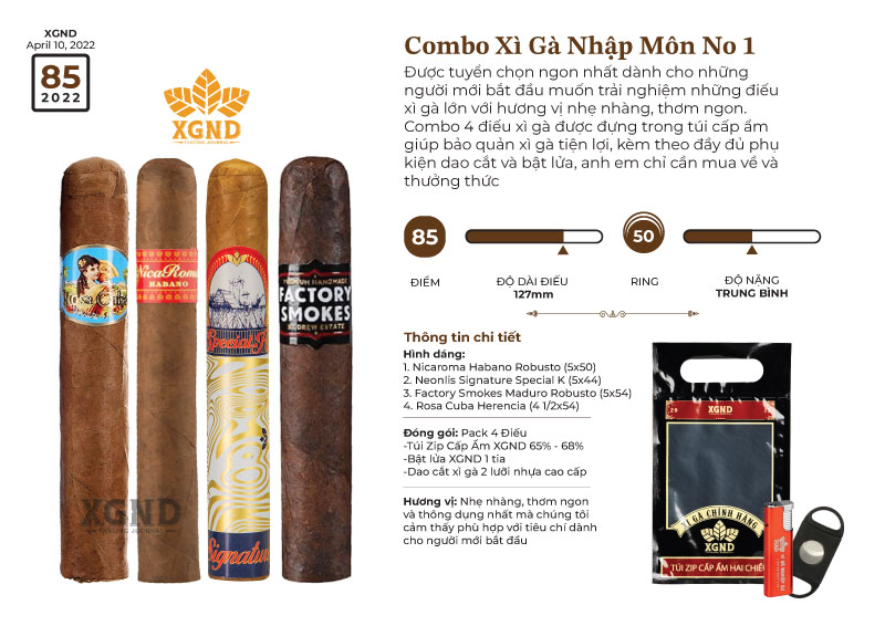 Combo Xì Gà Nhập Môn No 1 - Xì Gà Dành Cho Người Mới Kèm Túi Ủ XGND