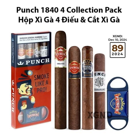 Combo 4 Cigar Punch Collection Box With Cutter - Hộp 4 Điếu Xì Gà Kèm Cắt