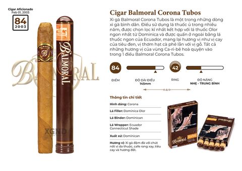 Cigar Balmoral Corona Tubos - Xì Gà Dominica Chính Hãng