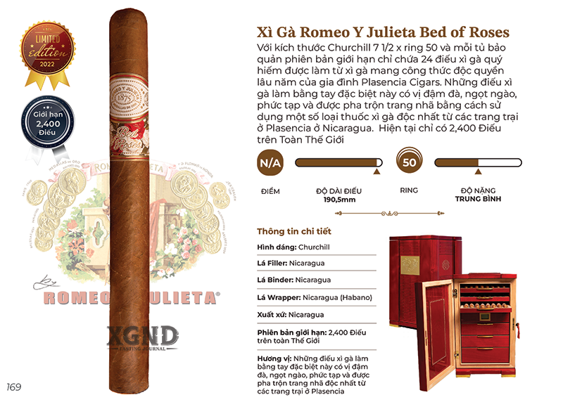 Tủ Bảo Quản Cigar Romeo Y Julieta Bed of Roses Humidor Chính Hãng