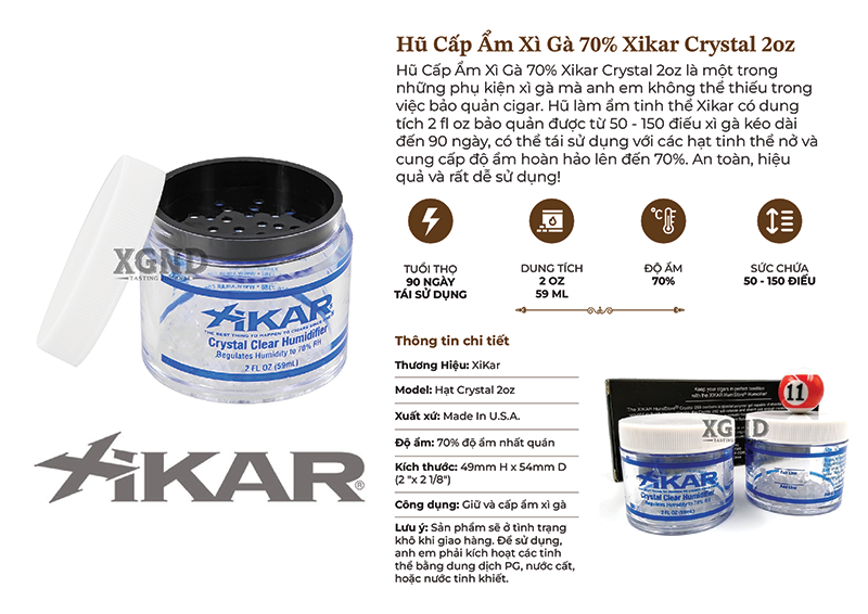 Hũ Cấp Ẩm Xì Gà Xikar Crystal Humidifier 2oz Chính Hãng
