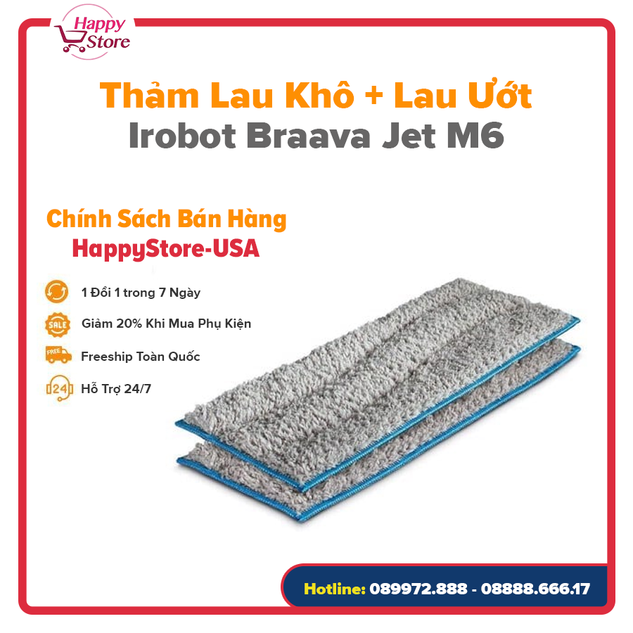 [Phụ Kiện Chính Hãng]  - Thảm Lau Khô + Lau Ướt Có Thể Giặt Dùng Cho Braava Jet M6