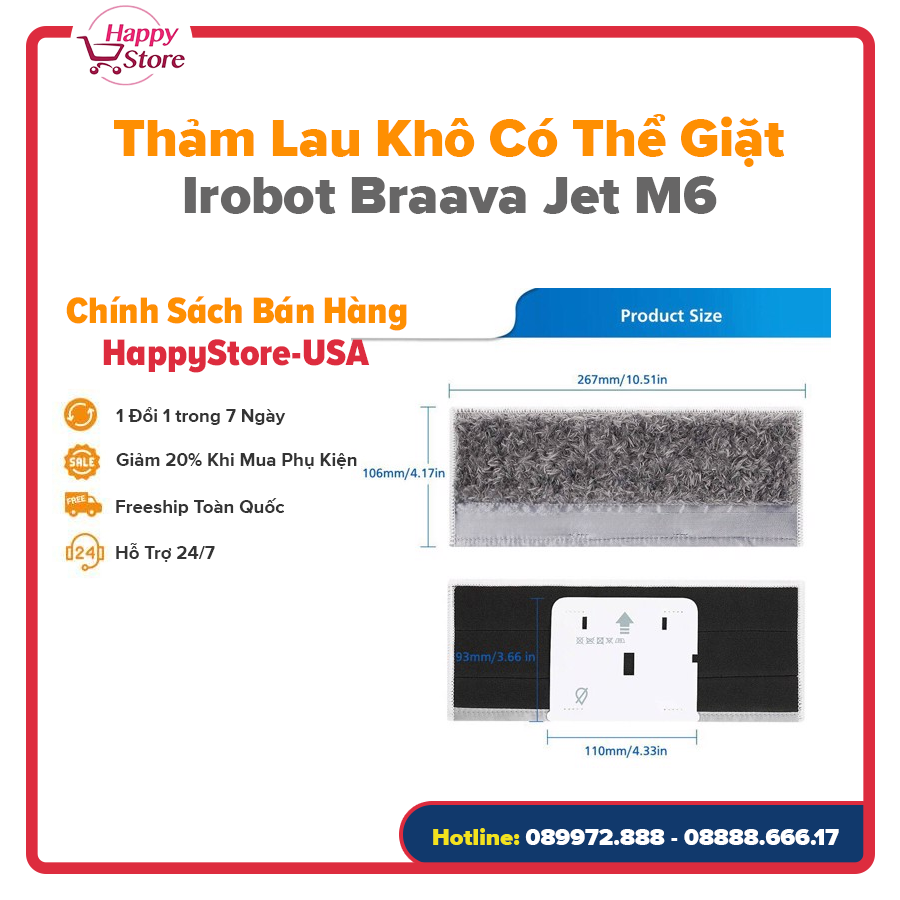 Thảm Lau Khô có thể giặt cho robot lau nhà Irobot Braava Jet M6