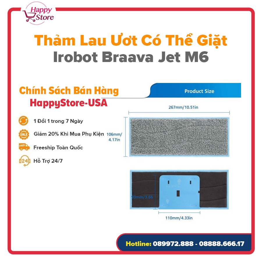 Thảm Lau Ướt có thể giặt cho robot lau nhà Irobot Braava Jet M6