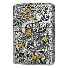 Bật lửa zippo cá chép vượt vũ môn bọc thép trắng xuất Nhật