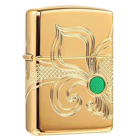 Zippo Armor 49108 Fleu De Lis mạ vàng 24K cao cấp chủ đề Hoa Bách Hợp 360 Multicut