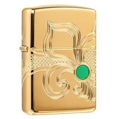 Zippo Armor 49108 Fleu De Lis mạ vàng 24K cao cấp chủ đề Hoa Bách Hợp 360 Multicut