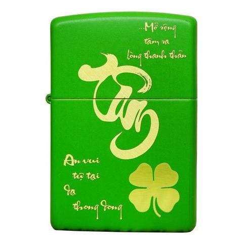Bật lửa zippo sơn tĩnh điện màu xanh khắc chữ Nhẫn Tâm