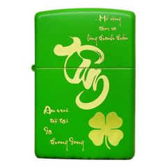 Bật lửa zippo sơn tĩnh điện màu xanh khắc chữ Nhẫn Tâm
