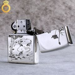 Bật lửa Zippo USA bạc khối cá chép