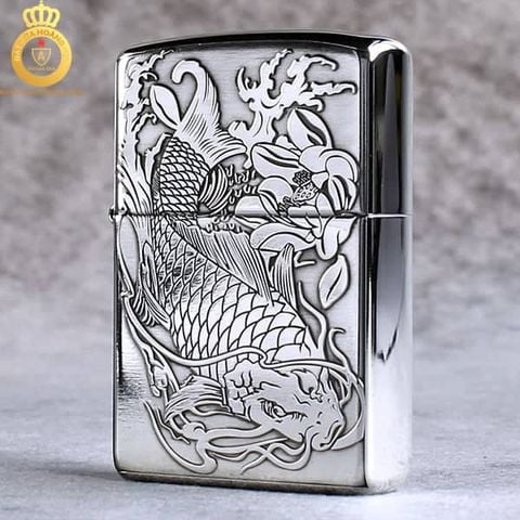 Bật lửa Zippo USA bạc khối cá chép