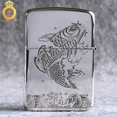 Bật lửa Zippo USA Bạc khối cá chép Replica 1941
