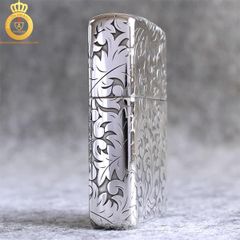 Bật lửa Zippo USA bạc khối hoa ven