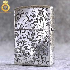 Bật lửa Zippo USA bạc khối hoa ven