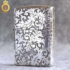 Bật lửa Zippo USA bạc khối hoa ven