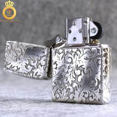 Bật lửa Zippo USA bạc khối hoa ven