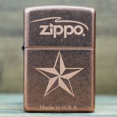 Bật lửa Zippo USA đồng đỏ giả cổ khắc hình ngôi sao
