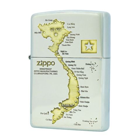 Bật lửa Zippo USA hình bản đồ Việt Nam màu trắng