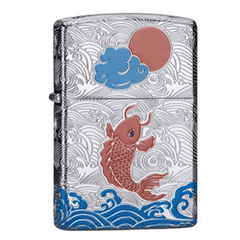 Bật lửa Zorro cá chép nguyệt thực mạ mỹ ký trắng