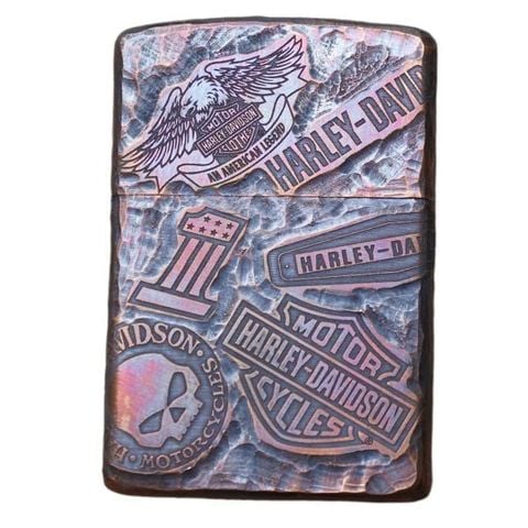 Bật lửa zorro vỏ đồng đỏ ruột đồng đỏ copper gõ búa siêu dày chủ đề Harley Davidson