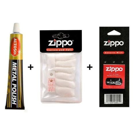 Combo kem đánh bóng Zippo Metal Polish - Autosol & bông zippo & tim zippo