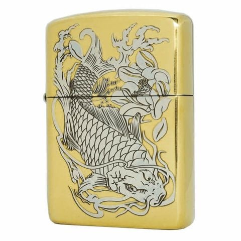 Hộp quẹt Zippo Armor cao cấp chủ đề cá chép trắng & hoa sen