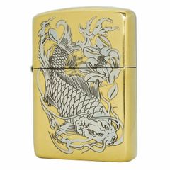 Hộp quẹt Zippo Armor cao cấp chủ đề cá chép trắng & hoa sen